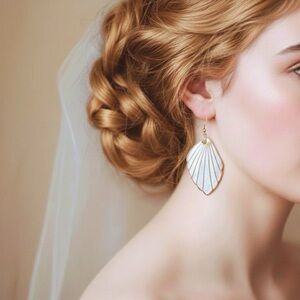 Vintage Mother of Pearl Shell Earrings with Gold Trim